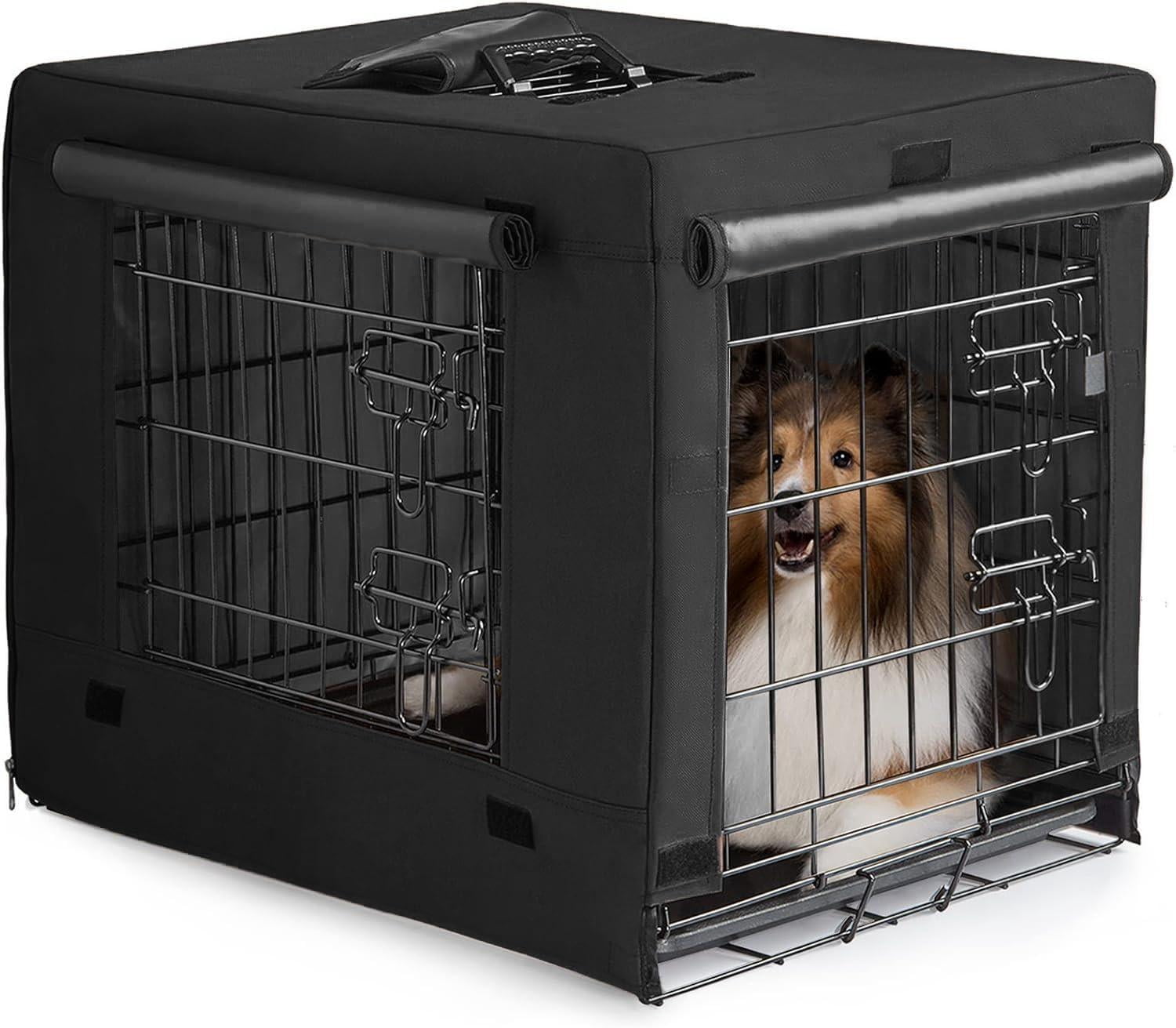 Dog Crates For Small Size Dogs Indoor Double Door Kennels & Houses Puppy And Cats  Collapsible Metal Contour Cages (black 42.0" L X 28.0" W 31.0" H)