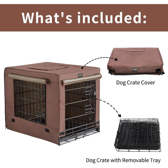 Dog Crates for Medium Large Size Dogs Indoor Double Door Dog Kennels & Houses for Puppy and Cats, Collapsible Metal Contour Dog Cages (Brown, 36.0" L x 23.0" W x 25.0" H)
