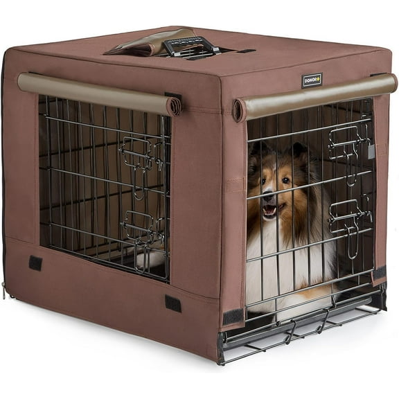 Dog Crates for Small Medium Size Dogs Indoor Double Door Kennels & Houses Puppy and Cats, Collapsible Metal Contour Cages (Brown, 30.0" L x 19.0" W 21.0" H)