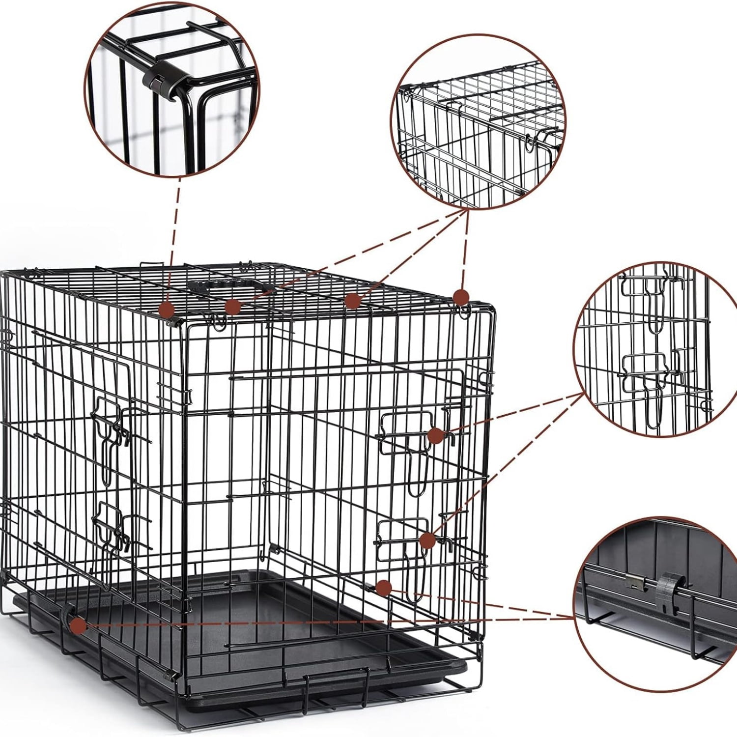 Dog Crates for Small Size Dogs Indoor Double Door Dog Kennels & Houses for Puppy and Cats, Collapsible Metal Contour Dog Cages (Brown, 24.0" L x 18.0" W x 20.0" H)