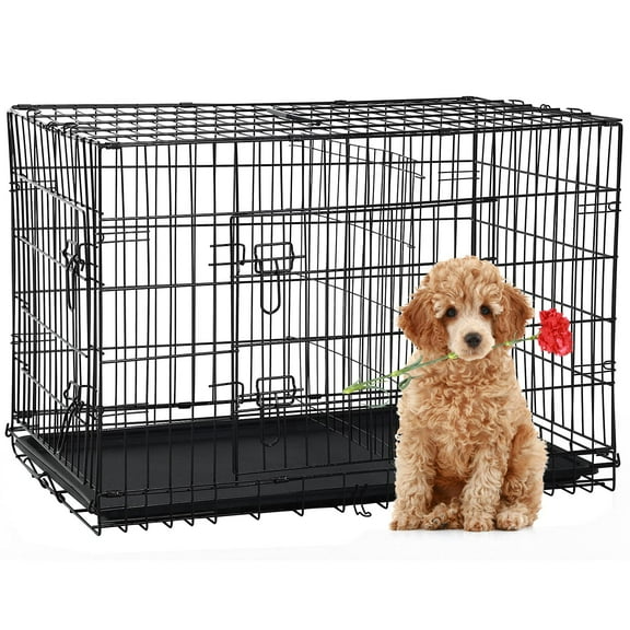 Dog Crates for Large Dogs 48 Inch Folding Mental Wire Crates Outdoor and Indoor Pet Dog Cage with Double-Door, Divider Panel, Removable Tray, Black