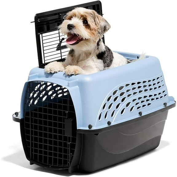Dog Crates for Small Dogs Cat Carriers Two-Door Plastic Pet Kennel Top Front Loading Made in USA 24 Blue