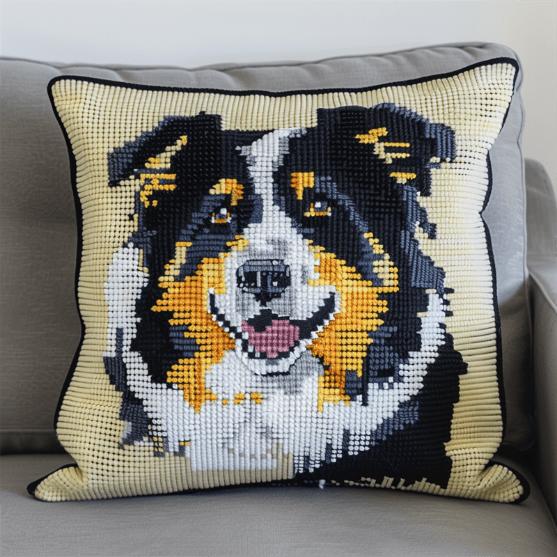 Dog Cross Stitch Pillow Cases Stamped Kits 11 Count Cross Stitch Kits for Beginners 17.72" x 17.72" Handmade Embroidery Kit Needlepoint Home Decor for Sofa