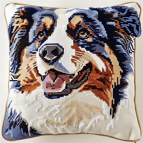 Dog Cross Stitch Pillow Cases Stamped Kits , 45X45cm , Needlepoint Craft Set Handmade Craft for Sofa Home Decor (11 Count)
