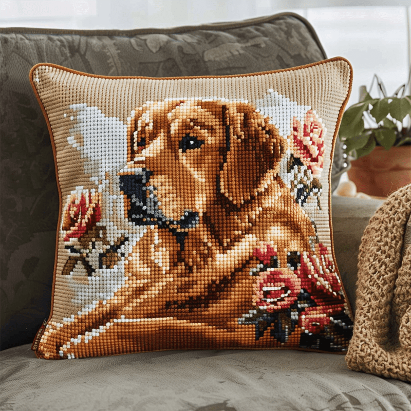 Dog Cross Stitch Pillow Cover Kit , 45X45cm , Cross Stitch Kits for Adults (11ct)