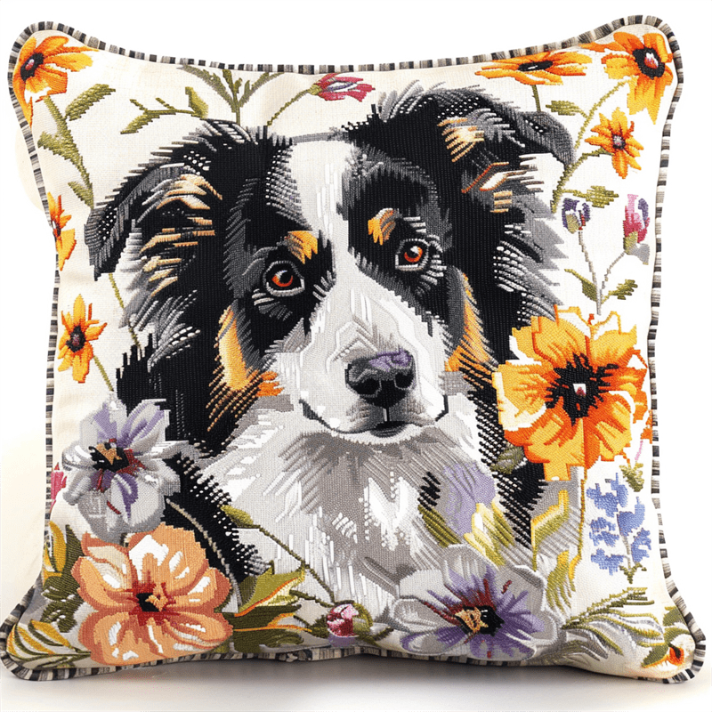 Dog Cross Stitch Pillow Kit DIY 11 Count Cross Stitch Kits 45X45cm DIY Needlepoint Handmade Embroidery Kit Home Decoration for Bedroom Sofa