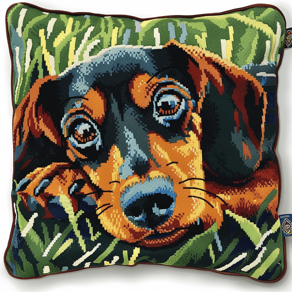 Dog Cross Stitch Throw Pillow Case Kits, Cross Stitch Kits For Adults, 17.72" x 17.72" x 0.4"