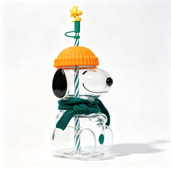 Dog Cup, Cute Cartoon Dog Glass Cup with Straw, Reusable Glass Tumbler with Lid for Iced Coffee, Milk Tea, and Cocktails, Dishwasher Safe