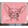 thumbnail image 1 of Ambesonne Dog Curtains 2 Panel Set, Chihuahua Sketch Words Blushy, 108" x 63", Army Green Pale Pink, 1 of 3