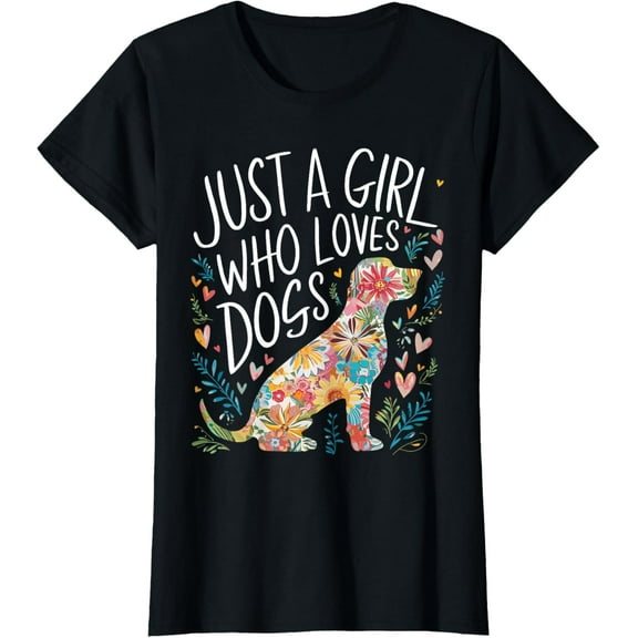 Dog Cute Just A Girl Who Loves Dogs T-ShirtMen and women, Black T-shirt, size: Extra large
