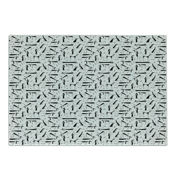 Dog Cutting Board, Dachshund Design Monochrome Animal Silhouette Abstract Cartoonish Bones Canine Pattern, Decorative Tempered Glass Cutting and Serving Board, Small Size, Black White, by Ambesonne