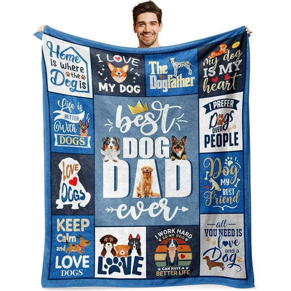 Dog Dad Blanket, 80" X 60", Blue, Polyester, Plush, Dog Dad Gifts