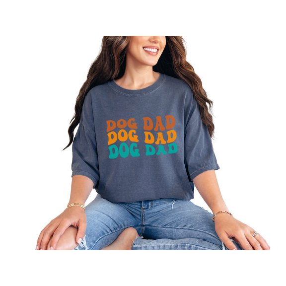 Dog Dad, Dog Owner, Parent or Lover Dads Themed, Groovy Retro Wavy Text, Denim Comfort Colors T-Shirt, 3XL