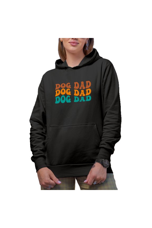 Dog Dad, Dog Owner, Parent or Lover Dads Themed, Groovy Retro Wavy Text Merch Gift, Black Hooded Sweatshirt or Hoodie, Medium