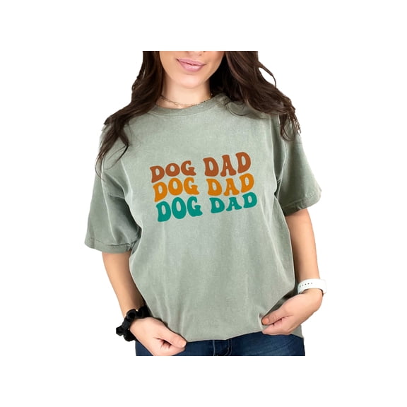 Dog Dad, Dog Owner, Parent or Lover Dads Themed, Groovy Retro Wavy Text, Moss Comfort Colors T-Shirt, Large