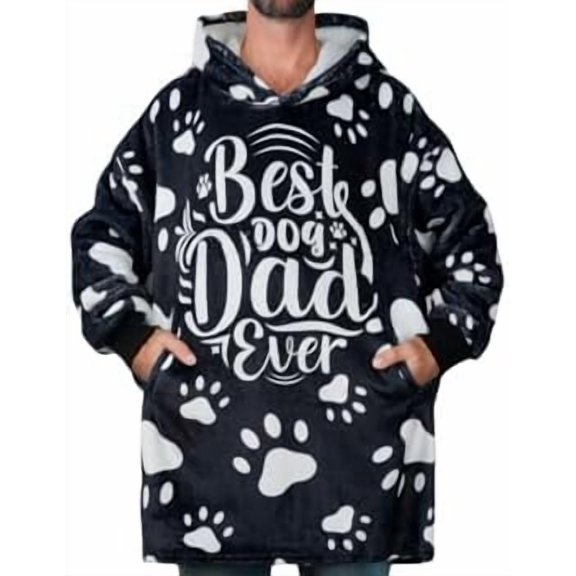 Dog Dad Gifts for Men, Best Dog Dad Ever, Wearable Flannel Blanket Hoodie, Oversized Flannel Hooded Blanket Sweatshirt, One Size, Black$$Home Decor, Kitchen, & Other