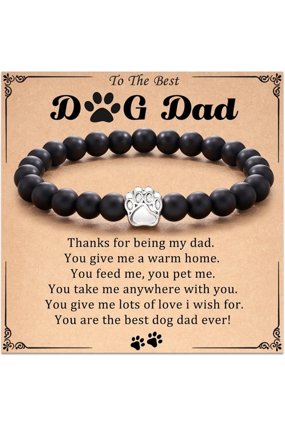 Dog Dad Gifts for Men, Dog Charm Bracelets for Dad with Gift Message Card, Fathers Day Jewelry Gifts Dog Lover Gift Ideas for Father's Day, Christmas, Birthday