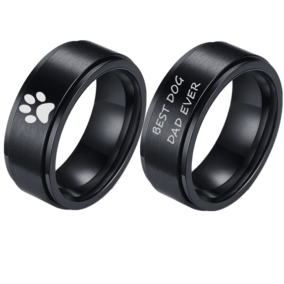 Dog Dad Gifts Paw Print Spinner Ring for Men Anniversary Ring for Dogfather Birthday Valentine's Day Gift for Him, Size 12
