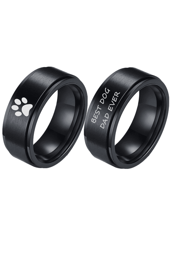 Dog Dad Gifts Paw Print Spinner Ring for Men Anniversary Ring for Dogfather Birthday Valentine's Day Gift for Him, Size 9
