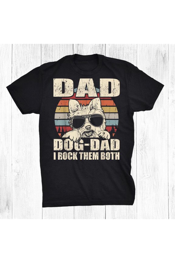 Dog Dad I Rock Them Both Retro Sunset Dog Graphic Unisex T-Shirt, S-5XL