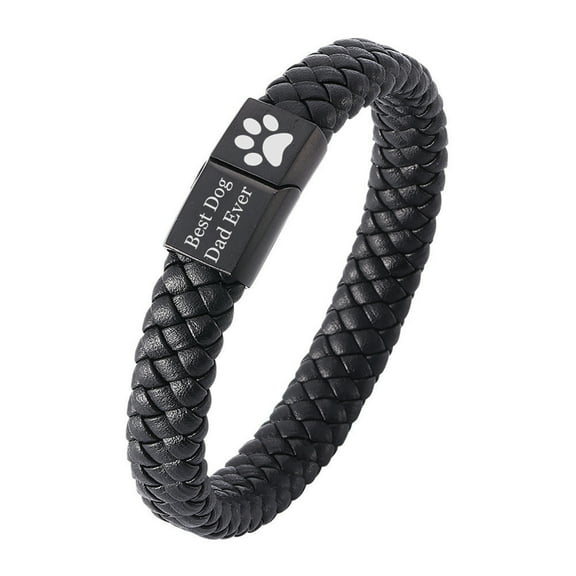 Dog Dad Jewelry Gifts for Men Women Personalized Paw Leather Bracelet Bangle with Lobster Claw, 7.28 inches