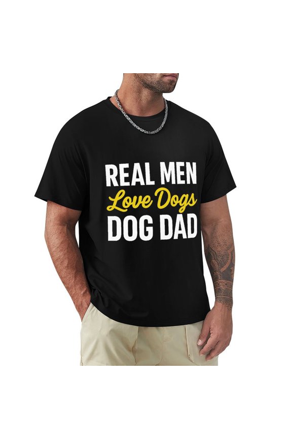 Dog Dad Men's HD Print Classic Short Sleeve T-Shirts Black Large