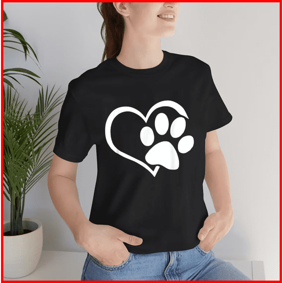 Dog Dad Mom Puppy Love Dogs Paw Print Heart Graphic Unisex T-Shirt, S - 5XL
