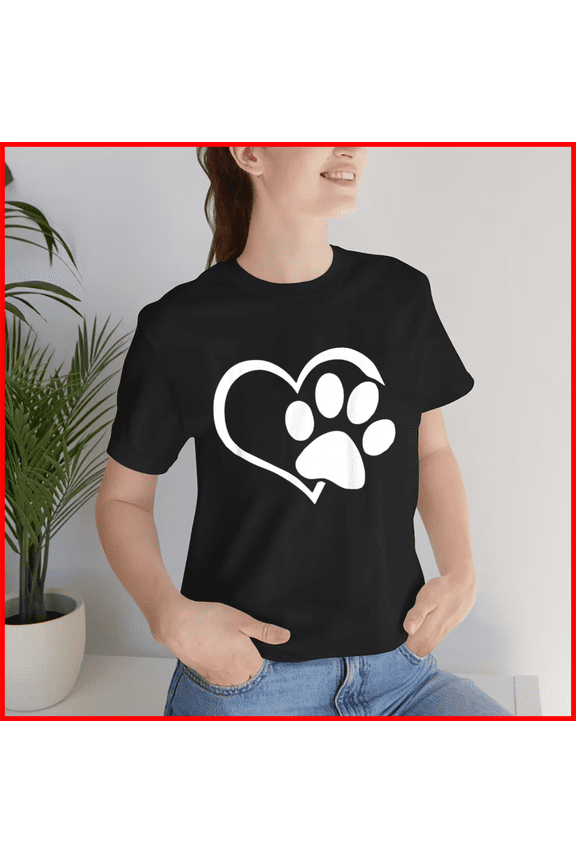 Dog Dad Mom Puppy Love Dogs Paw Print Heart Graphic Unisex T-Shirt, S - 5XL