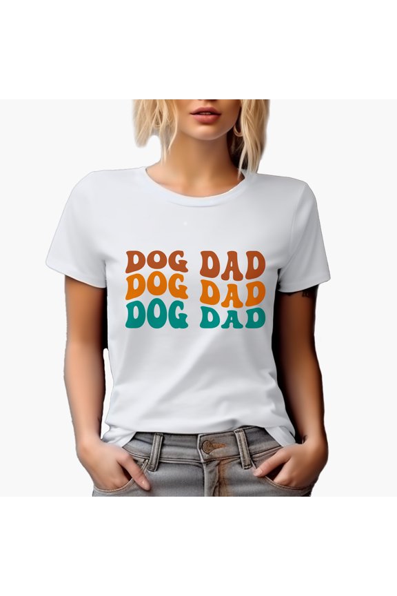 Dog Dad, Title or Name for Dads of Dogs, Groovy Retro Wavy Text Merch Gift, White T-Shirt, Large