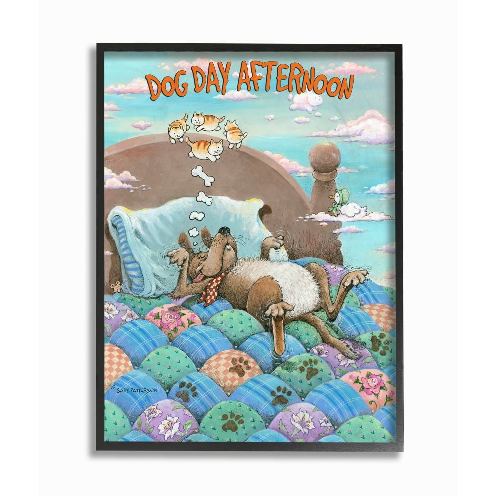 Dog Day Afternoon Funny Cartoon Pet Design Framed Giclee Texturized Art by Gary Patterson