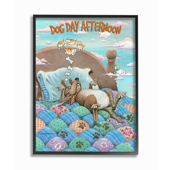Dog Day Afternoon Funny Cartoon Pet Design Oversized Framed Giclee Texturized Art by Gary Patterson