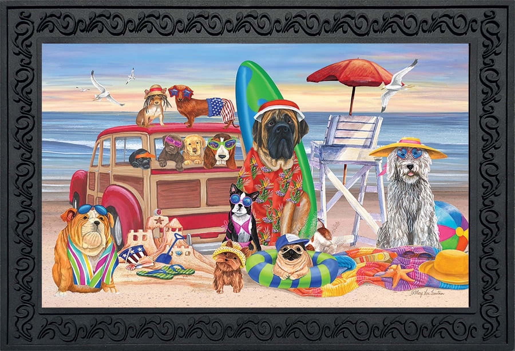 Dog Days of Summer Doormat Indoor Outdoor Beach Scene Dog Humor 18