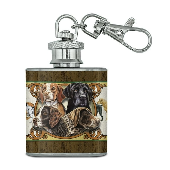 Dog Deco Hunting Breeds Stainless Steel 1oz Mini Flask Key Chain