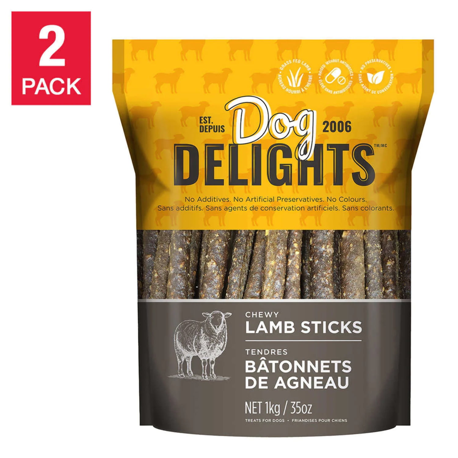 Dog Delights Chewy Lamb Sticks Treats Flavorful Snacks 35oz 2 pack Bulk Walmart