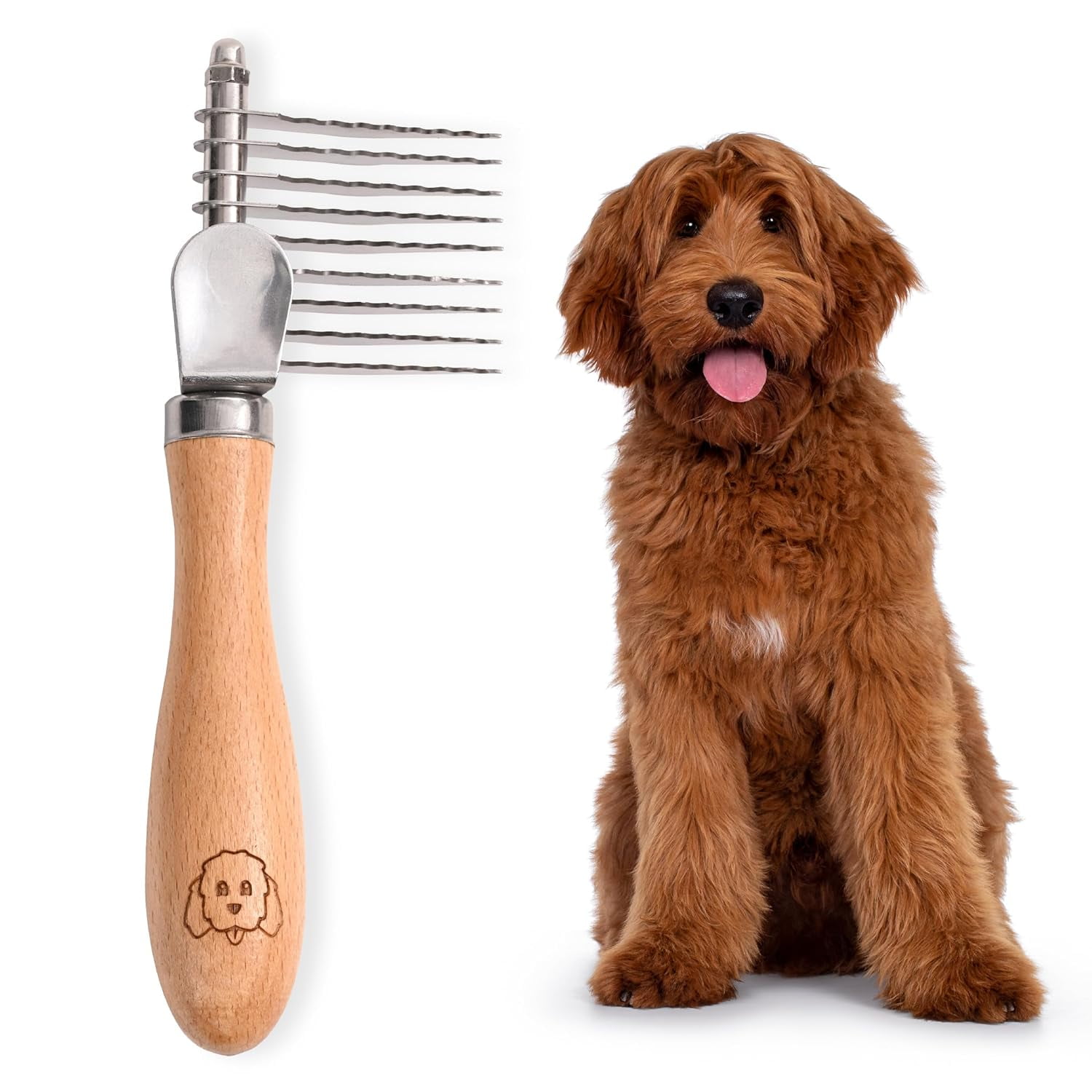 Dog Dematting Brush Rake Detangler Brush For Dogs Comb Tool For Grooming Best For Doodles Poodles Goldendoodles Cats Other Pets Matted Fur