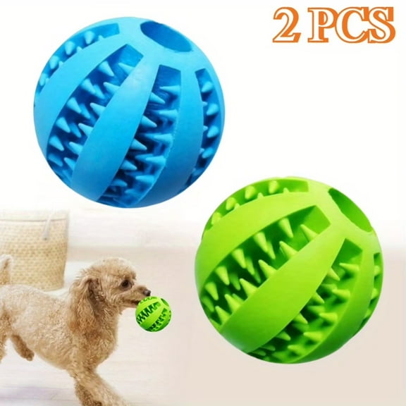 Dog Dental Toy & Treat Ball 2-Pack - Interactive Teeth Cleaning Toy for Dogs, 2.8 Inch Chew Ball with Treat Dispenser (Green + Blue)