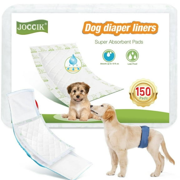 Dog Diaper Liners 150ct Super Soft and Absorbent Dog Diaper Booster Pads for Male Dog Belly Bands or Female Dog Diapers (Regular, 150pcs)