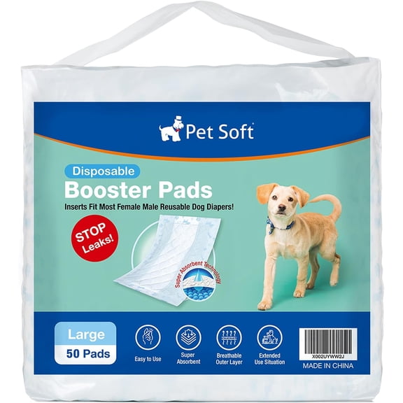 Dog Diaper Liners - Disposable Dog Diaper Booster Pads for Male & Female Dogs fit Most Dog Wraps and Belly Bands Up-Graded (Blue, L-50ct)