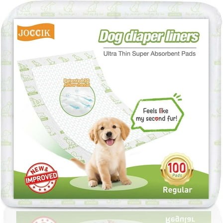 Dog Diaper Liners, Super Absorbent Booster Pads, Ultra-Thin and Breathable, Regular Size, 100 Count