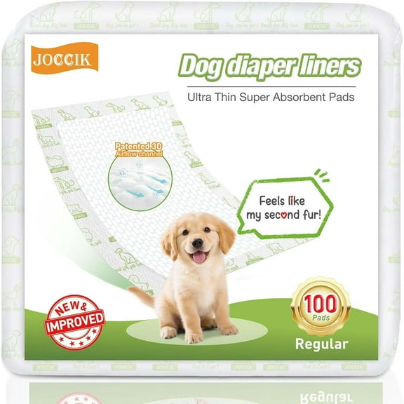 Dog Diaper Liners, Super Absorbent Booster Pads, Ultra-Thin and Breathable, Regular Size, 100 Count