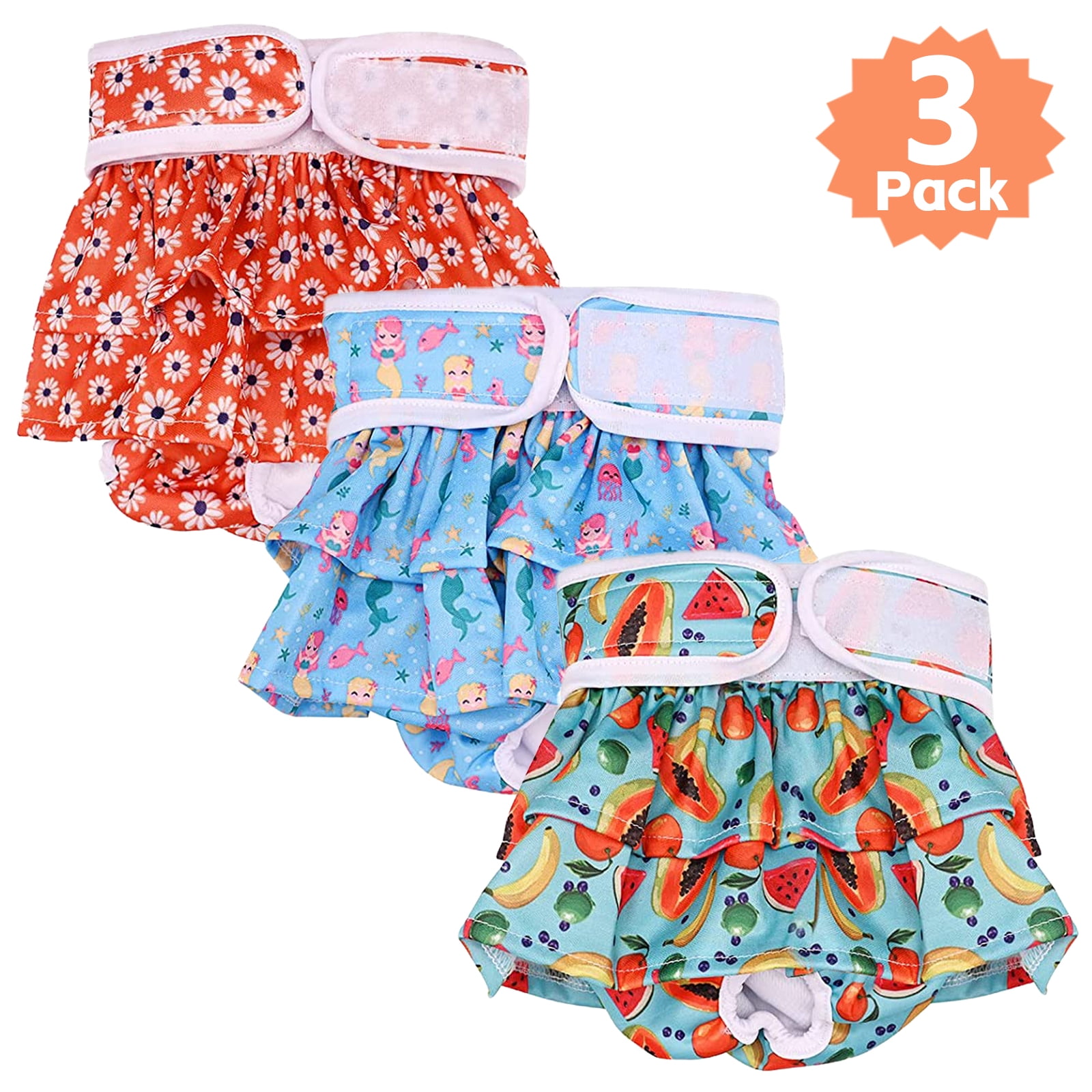 Dog Diapers for Female, 3pk Washable Puppy Diaper,  Reusable Heat Panties for Female Doggy in Period/Incontinence, Water Absorbent Pet Sanitary Wraps Pants for Small Medium Large Dogs, M