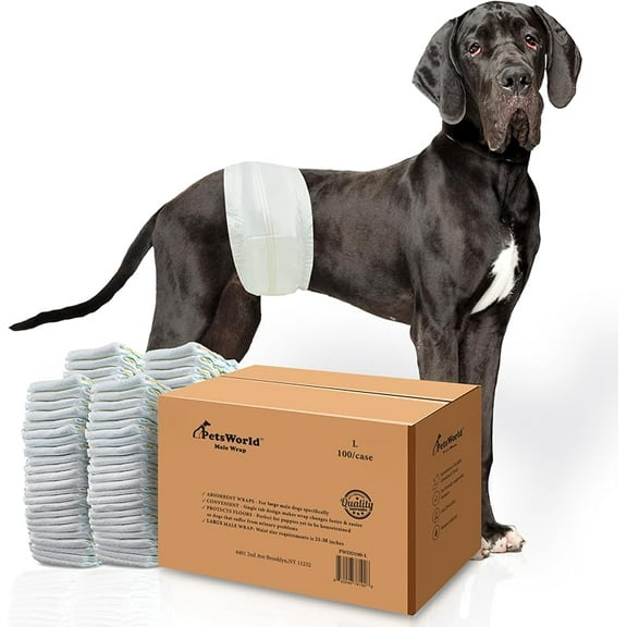 Dog Diapers Male Large - 100 Count Disposable - Super Absorbent, Fur-Friendly Belly Bands with Wetness Indicator - Adjustable Dog Wraps for Incontinence & Training (Waist 25-29.5 in)