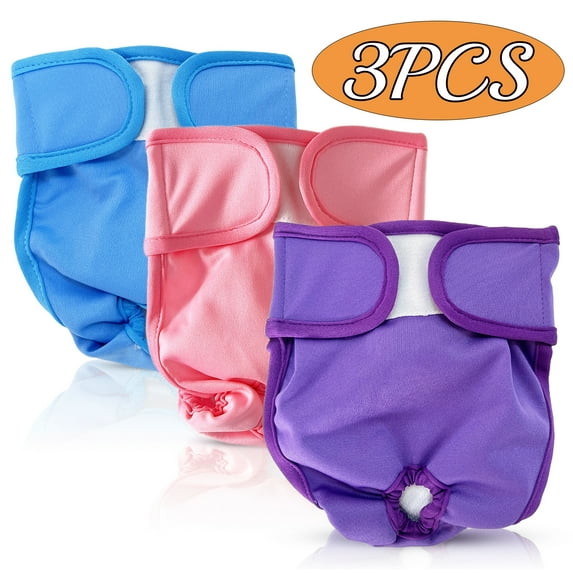 Dog Diapers for females Reusable Washable Doggie Diapers No Leak Puppy Diapers with Strong Flexible Velcro 3Pcs S