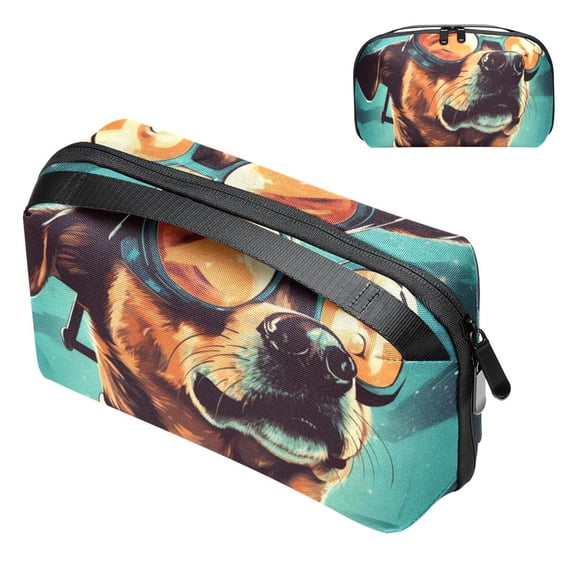 Dog Digital Travel Bag Cord Organizer Hard Drive Bags Waterproof Oxford Cloth Cord Storage Organizer Box 5.9x9.44x3.14 in Black Digital Electronic Accessories Organizer Bag
