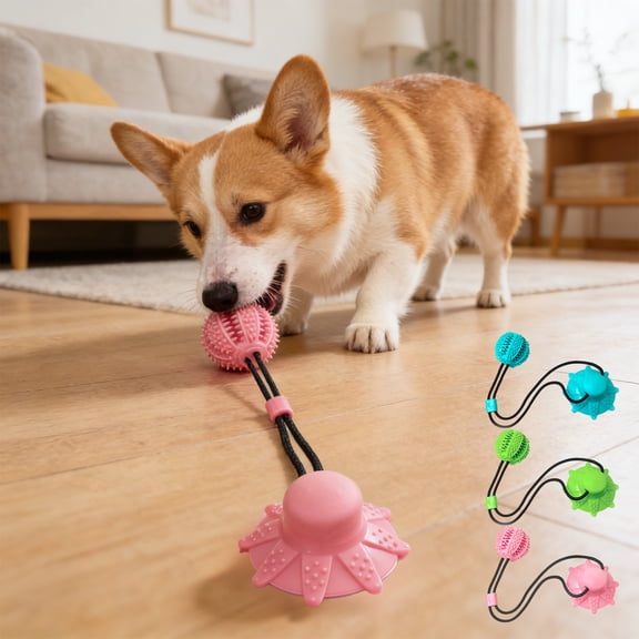 Dog Dispensing Ball Toy with Suction Cup, Interactive Chew Toy for Dental Care & Energy Release, Tpr Material for Small Medium Large Breeds, Topliu