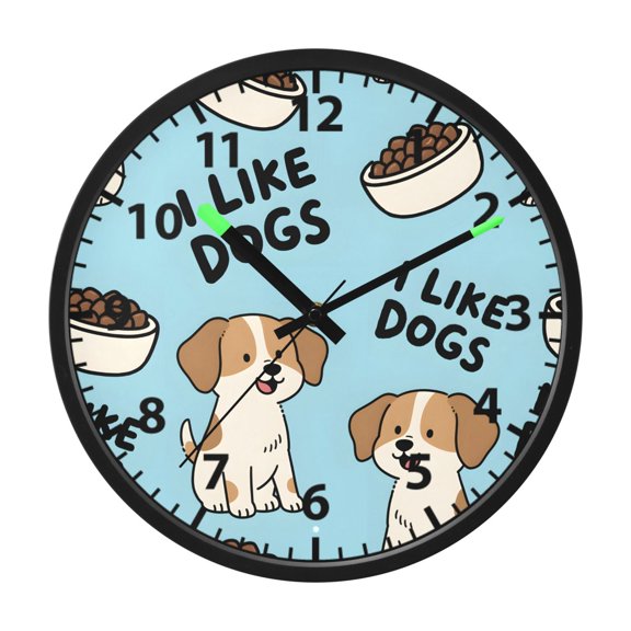 Dog Dog Food Pattern Wall Clock 12 Inch Voice Activated Night Light Silent Non Ticking