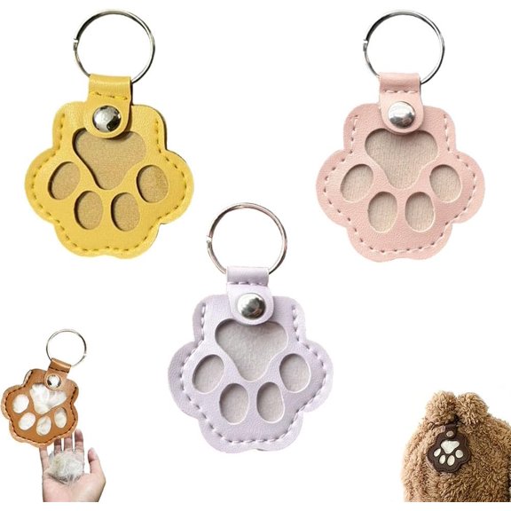 Dog,Dog Hair Keychain,Dog Hair Collector Keychain Charm Memorial Storage,Cat Paw Shaped Keychain,Pet Memorial Gift Keyring,Full Grain Leather,Pet Hair Keepsake Fur Locket Keychain(Pink)