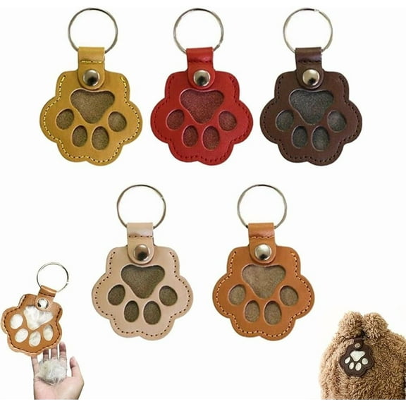 Dog,Dog Hair Keychain,Dog Hair Collector Keychain Charm Memorial Storage,Cat Paw Shaped Keychain,Pet Memorial Gift Keyring,Full Grain Leather,Pet Hair Keepsake Fur Locket Keychain(Pink)