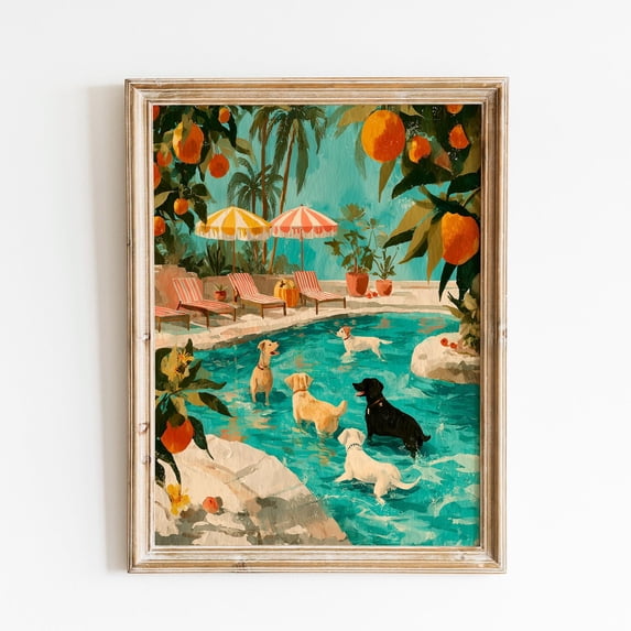 Pool Party Pets Dog Dogs Pool Party Citrus Grove Summer Tropical Lover Palm Tree ...