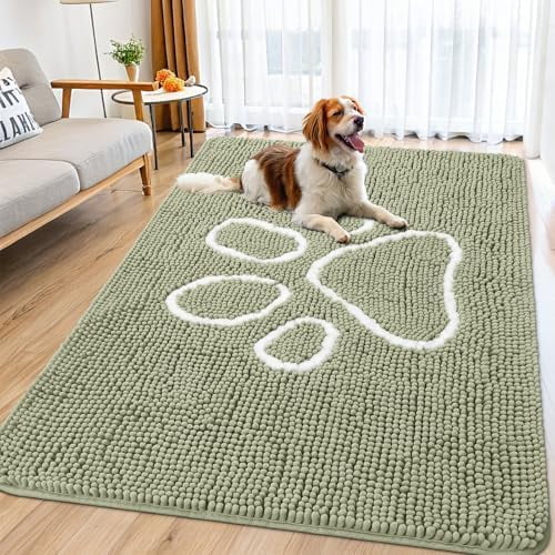 Dog Door Mat for Muddy Paws, Absorbent Dirt Trapper Non Slip Quick Dry ...